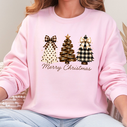 Wholesale Rustic Plaid Christmas Trees Graphic Sweatshirt - Light Pink
