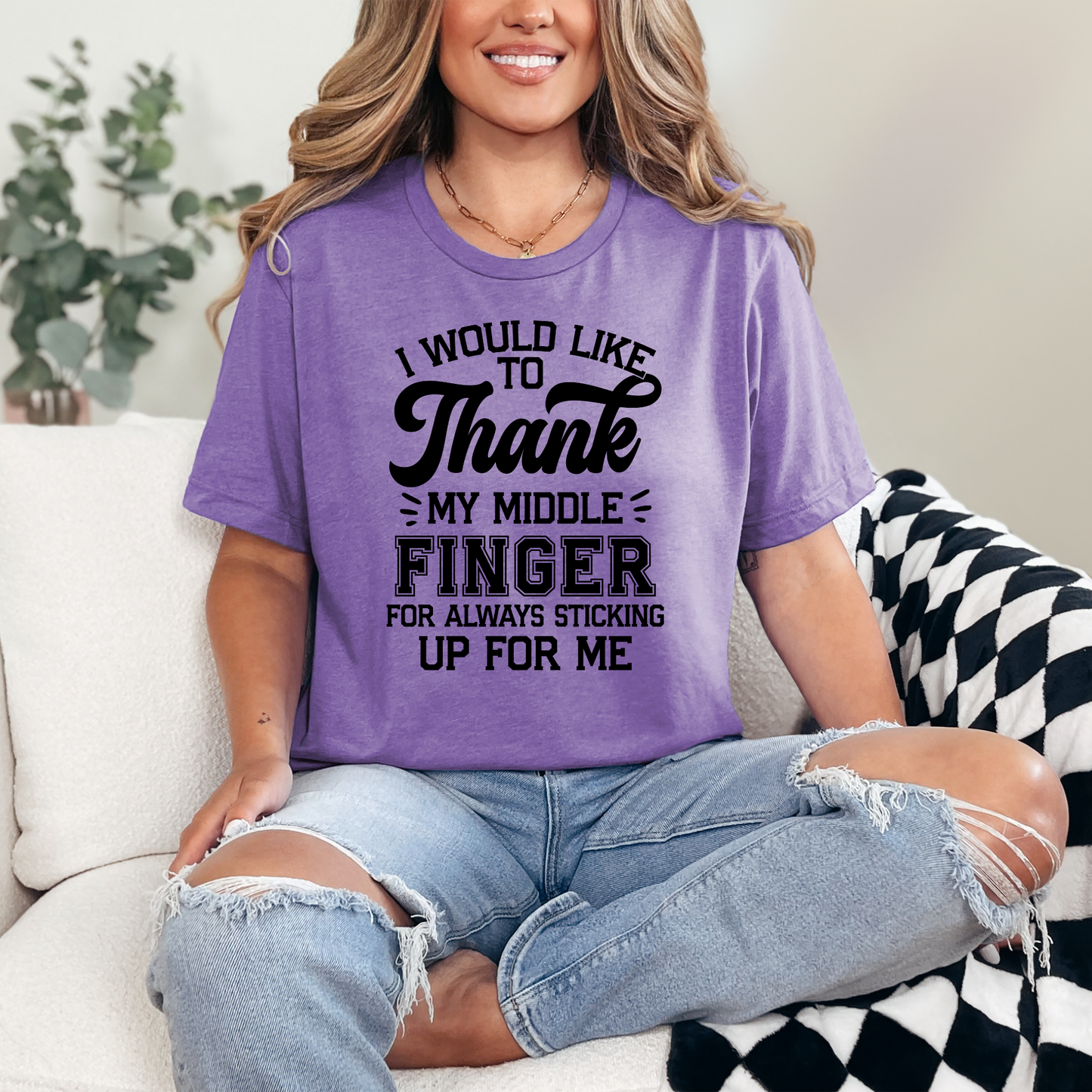 Wholesale Thank My Middle Finger Graphic Tee - Heather Team Purple Tee