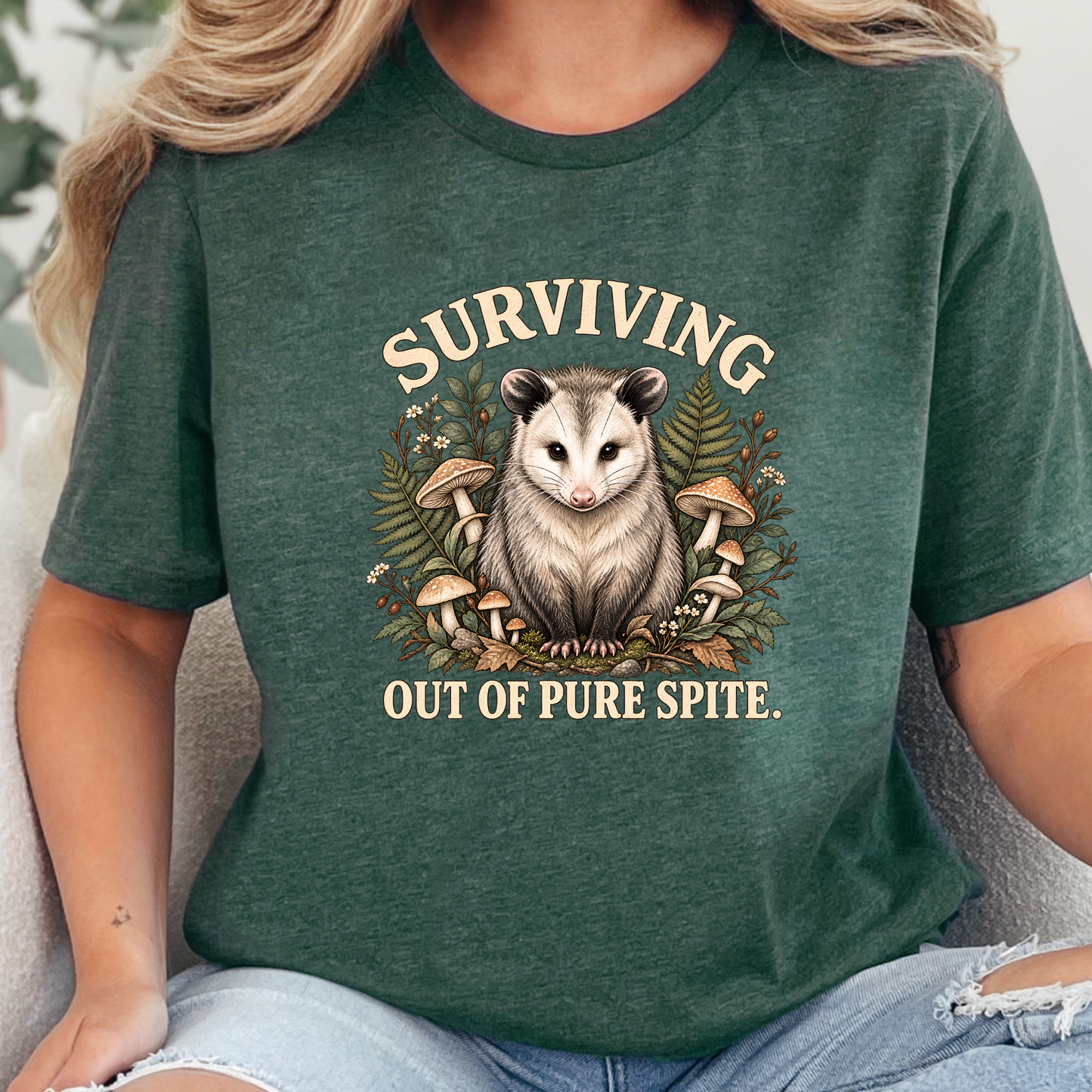 Wholesale Surviving Out of Pure Spite Graphic Tee - Heather Forest