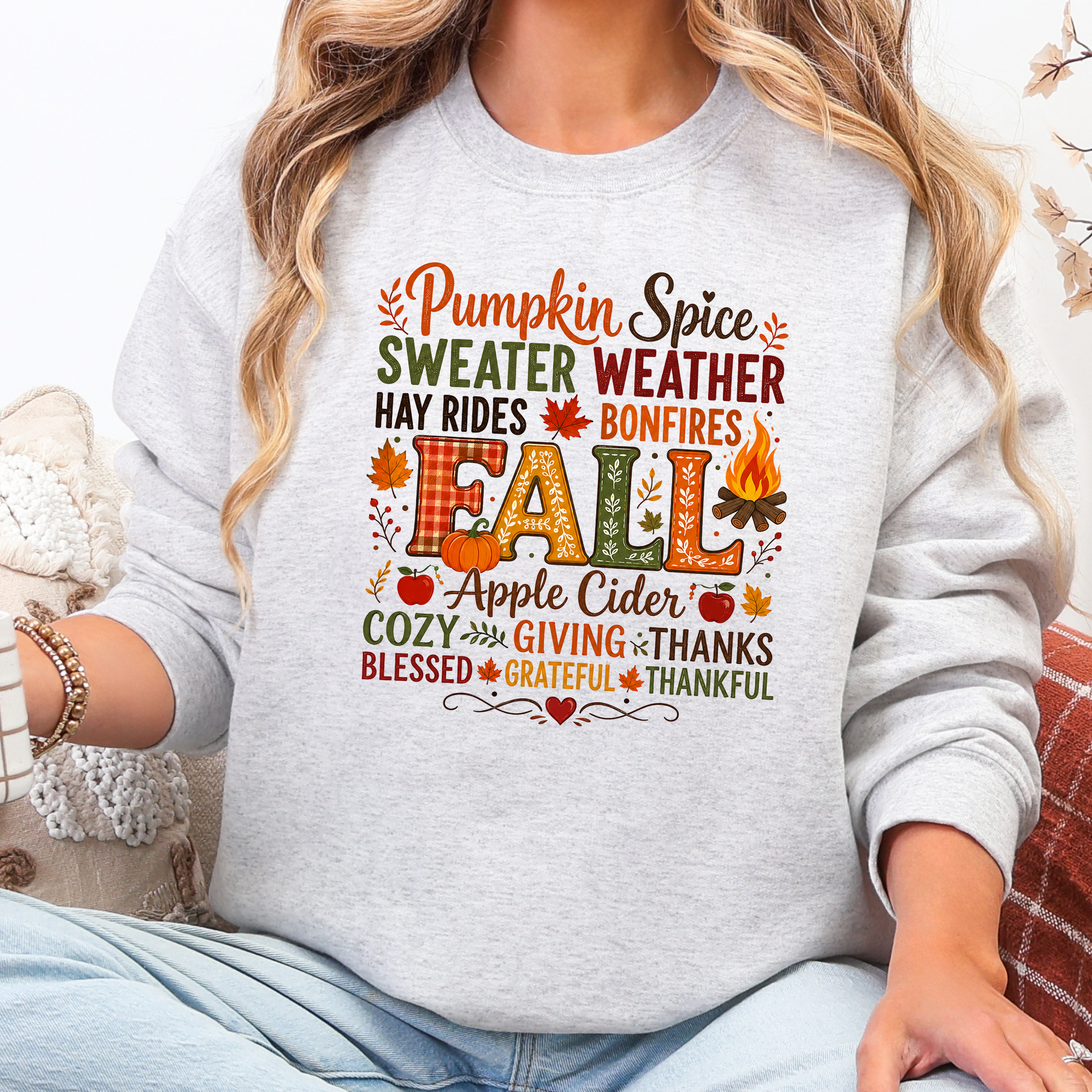 Wholesale Pumpkin Spice Sweater Weather Graphic Sweatshirt - Ash