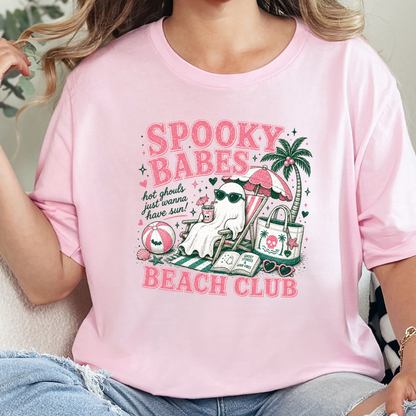 Wholesale Spooky Babes Beach Club Graphic Tee - Soft Pink