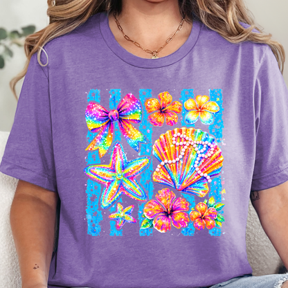 Wholesale Coastal Preppy Shells Graphic Tee - Heather Team Purple