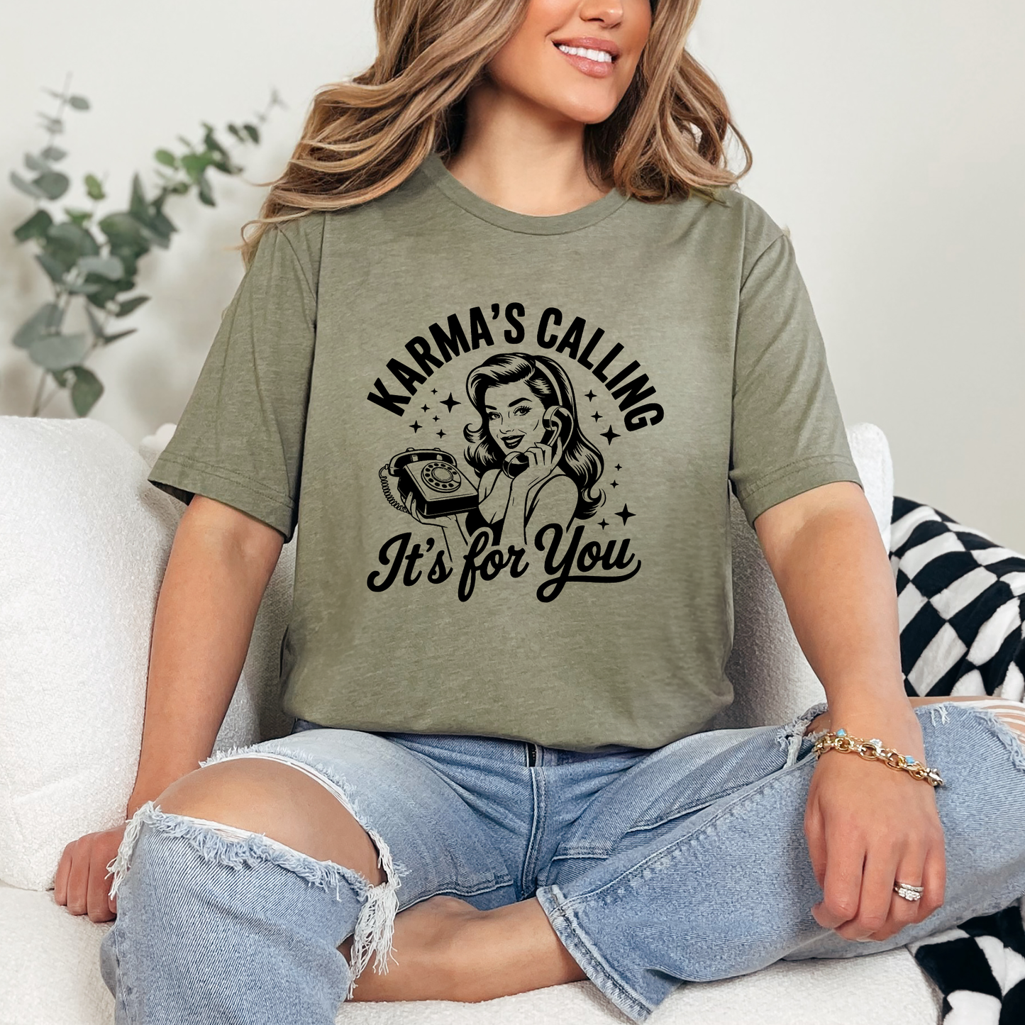 Wholesale Karma's Calling Graphic Tee - Heather Olive Tee