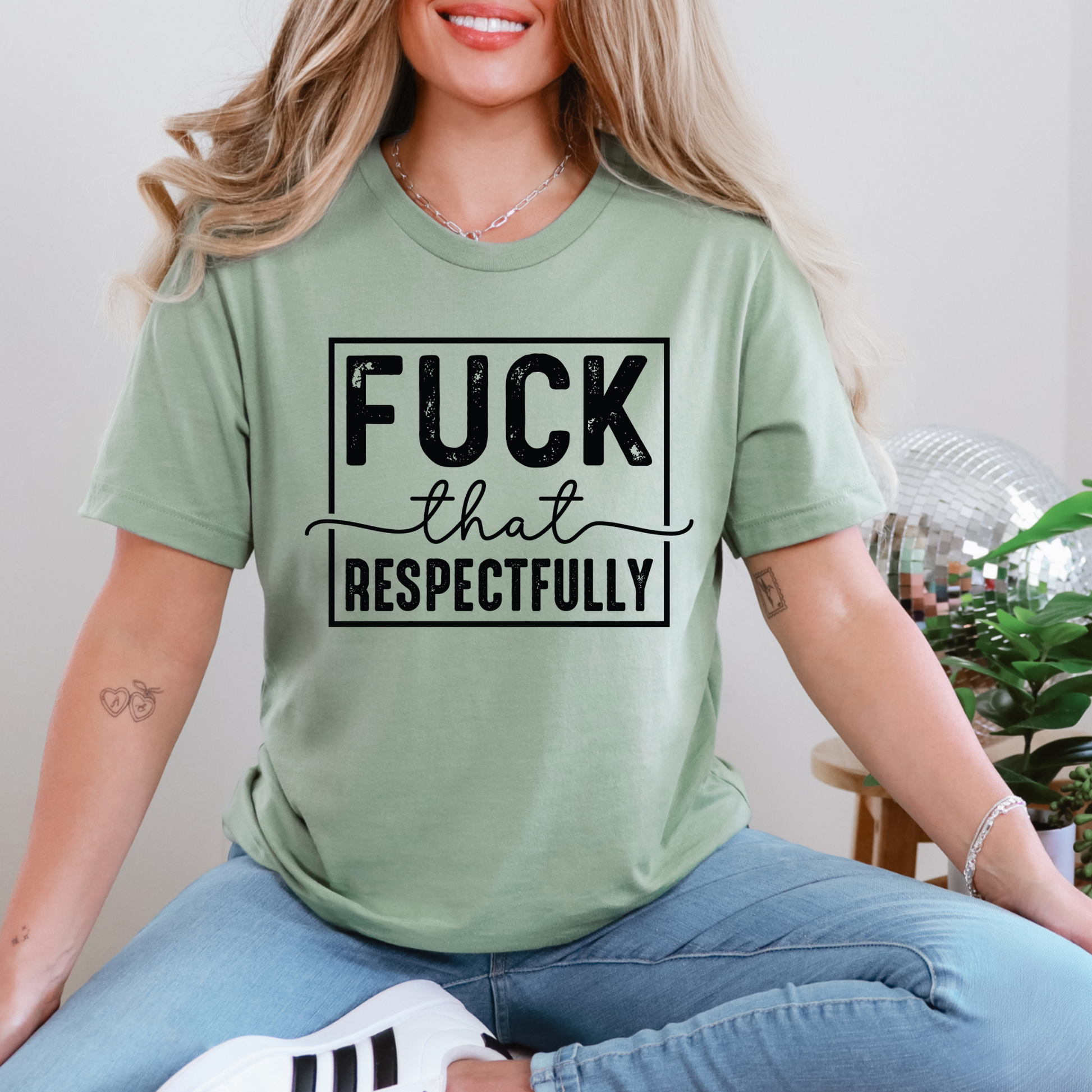 Wholesale F That Respectfully Graphic Tee - Sage Tee