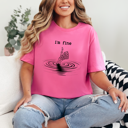 Wholesale I'm Fine Hand Graphic Tee - Charity Pink Tee