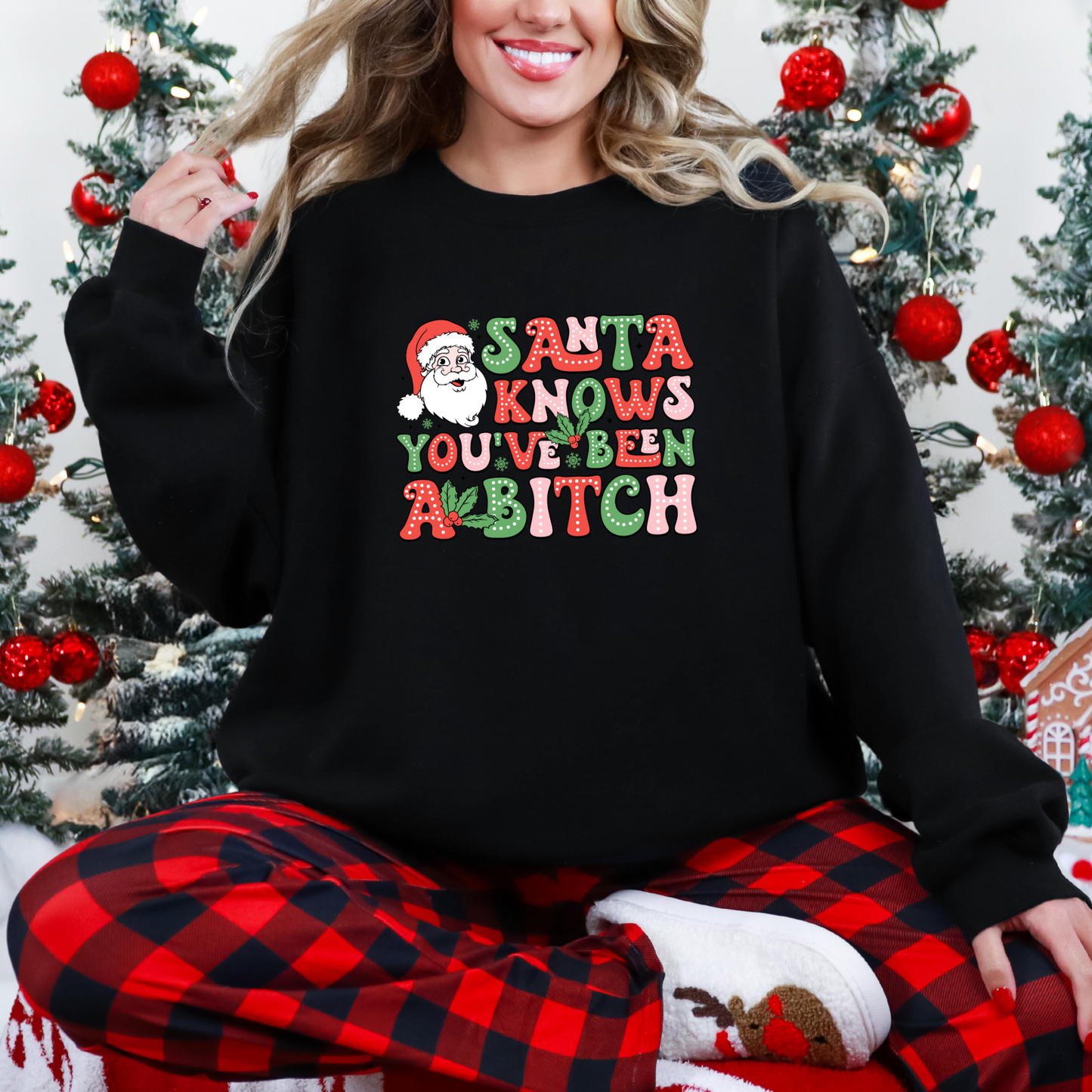 Wholesale Santa Knows You've Been a B*tch Sweatshirt - Ash Sweatshirt