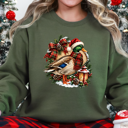 Wholesale Christmas Mallard Duck Graphic Sweatshirt - Military Green