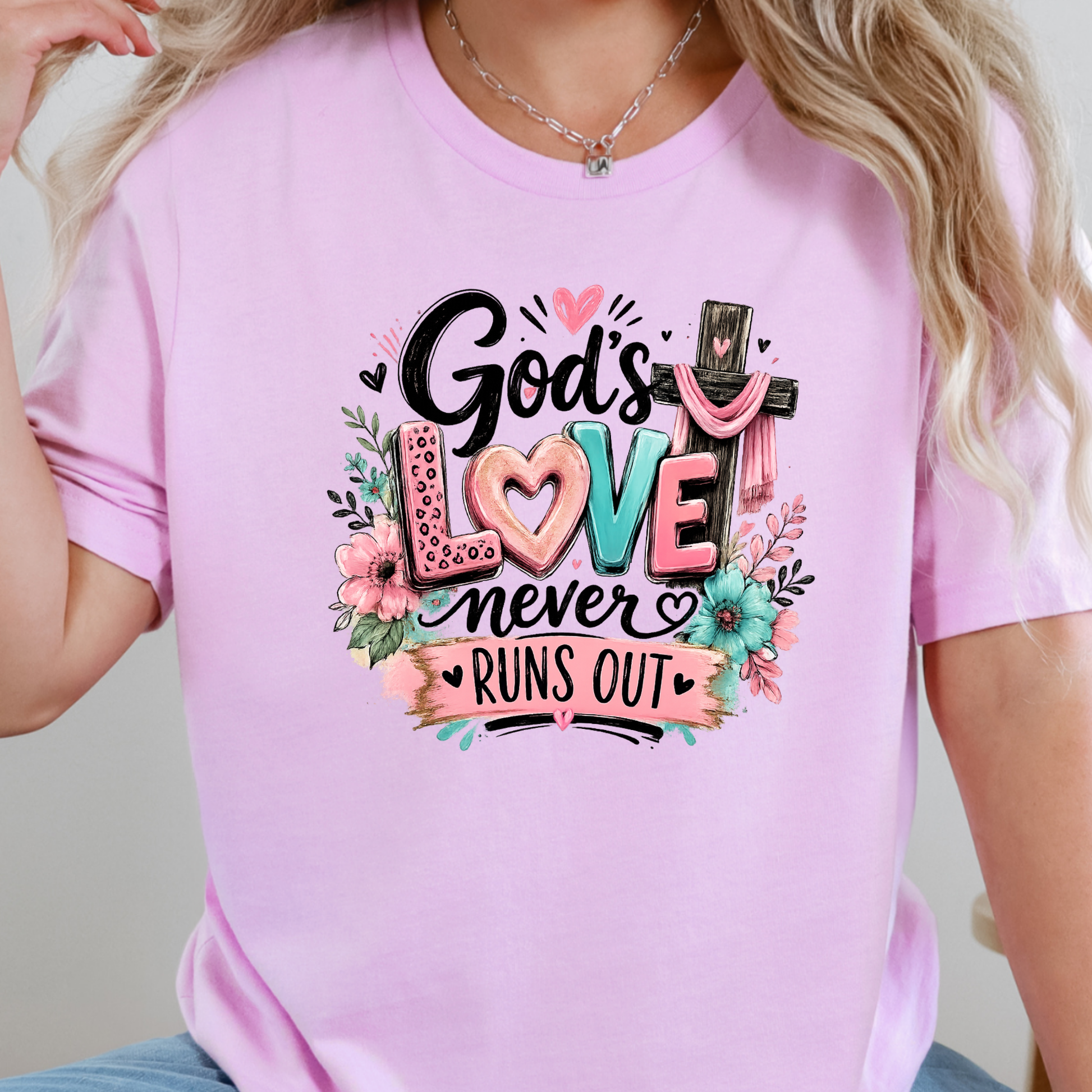 Wholesale God's Love Never Runs Out Graphic Tee - Lilac