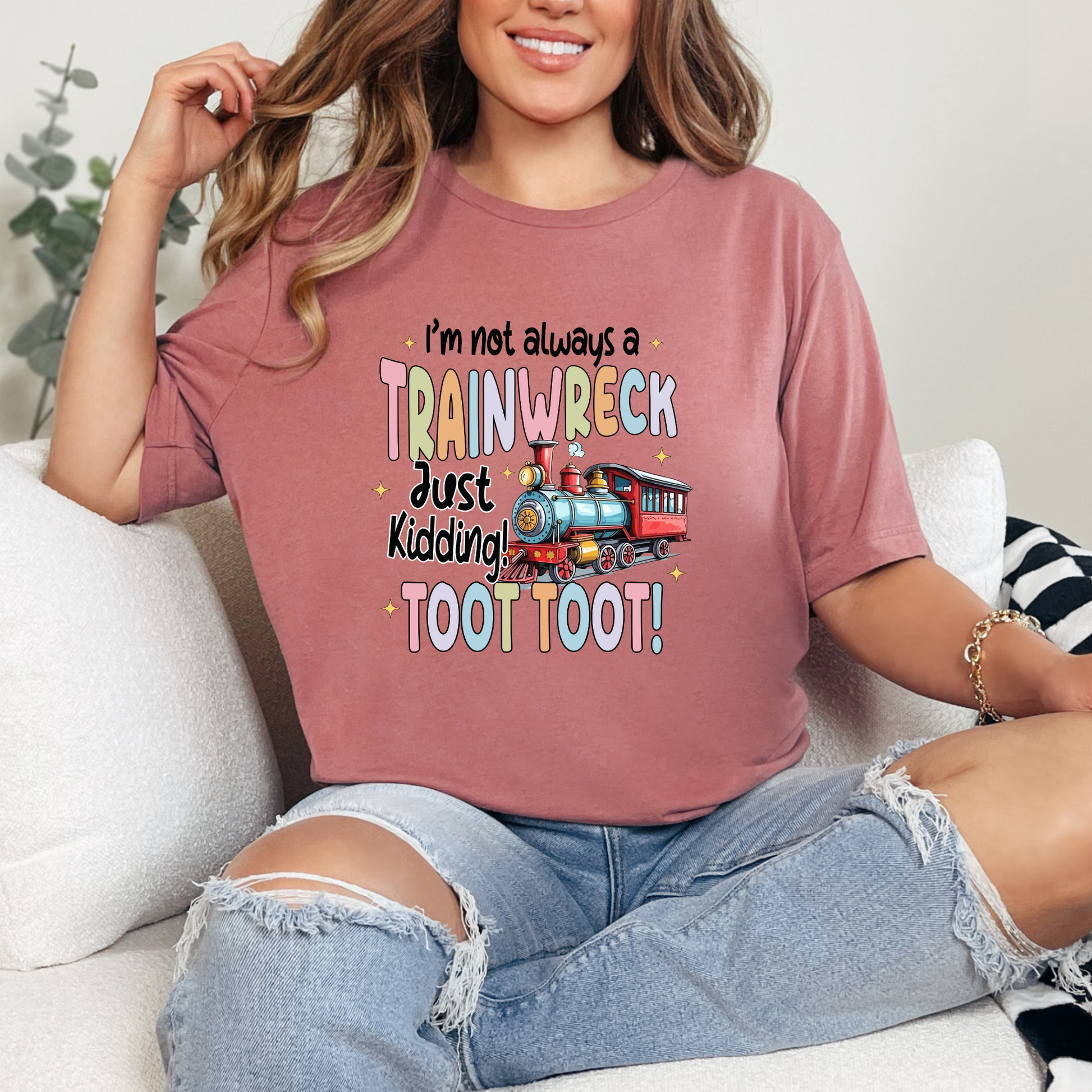 Wholesale Not Always a Train Wreck Graphic Tee - Mauve Tee