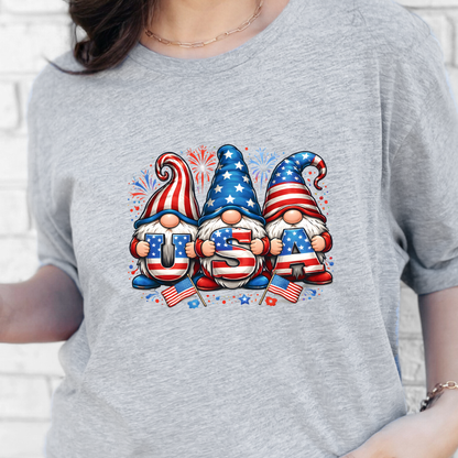 Wholesale Patriotic Gnomes Graphic Tee - Grey Tee