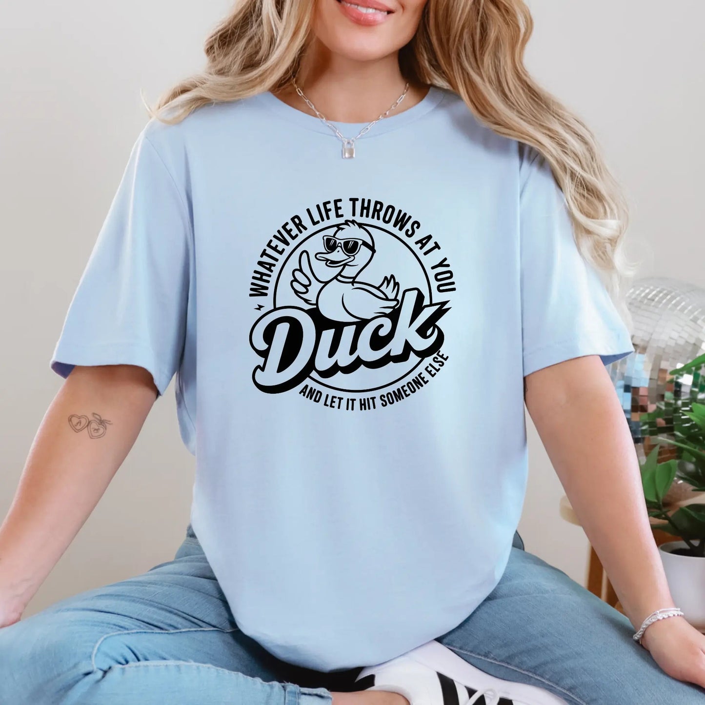 Wholesale Duck and Let it Hit Someone Else Graphic Tee - Baby Blue Tee