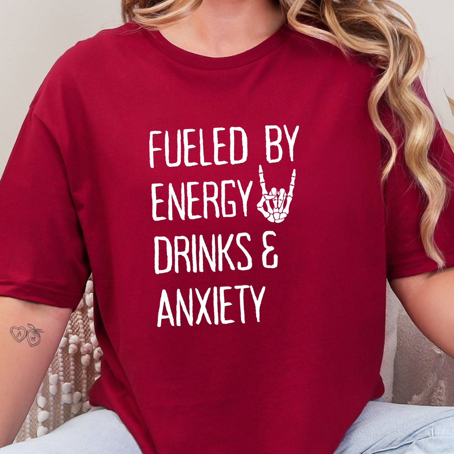 Wholesale Fueled By Energy Drinks Graphic Tee - Cardinal Red Tee