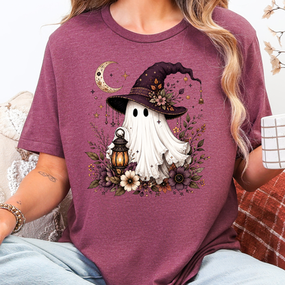 Wholesale Witch Hat Ghost Graphic Tee - Heather Maroon