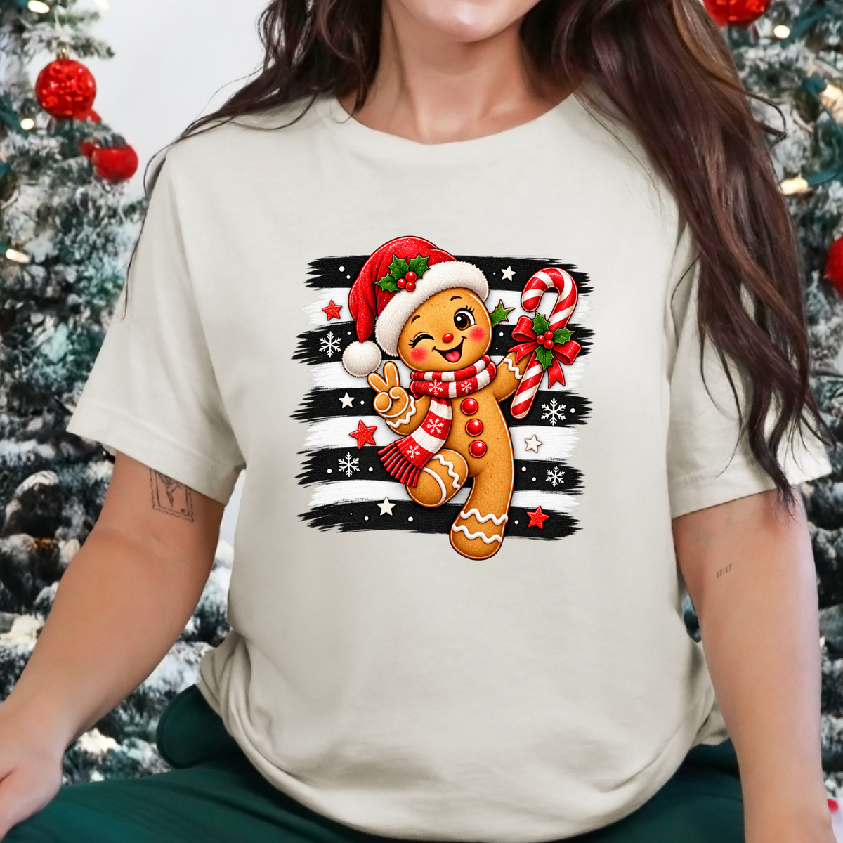 Wholesale Cute Christmas Gingerbread Graphic Tee - Natural