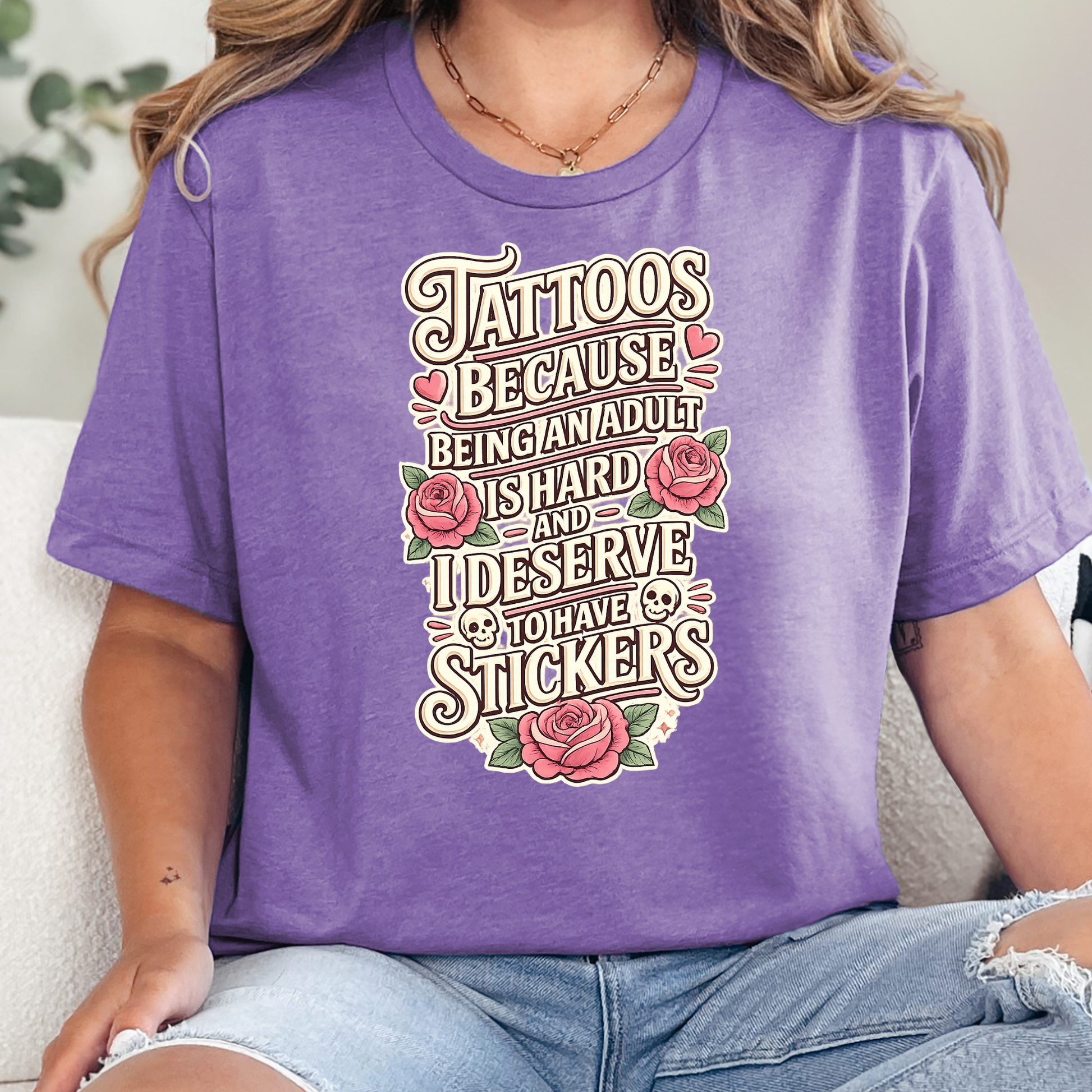 Wholesale Deserve to have Stickers Graphic Tee - Heather Team Purple