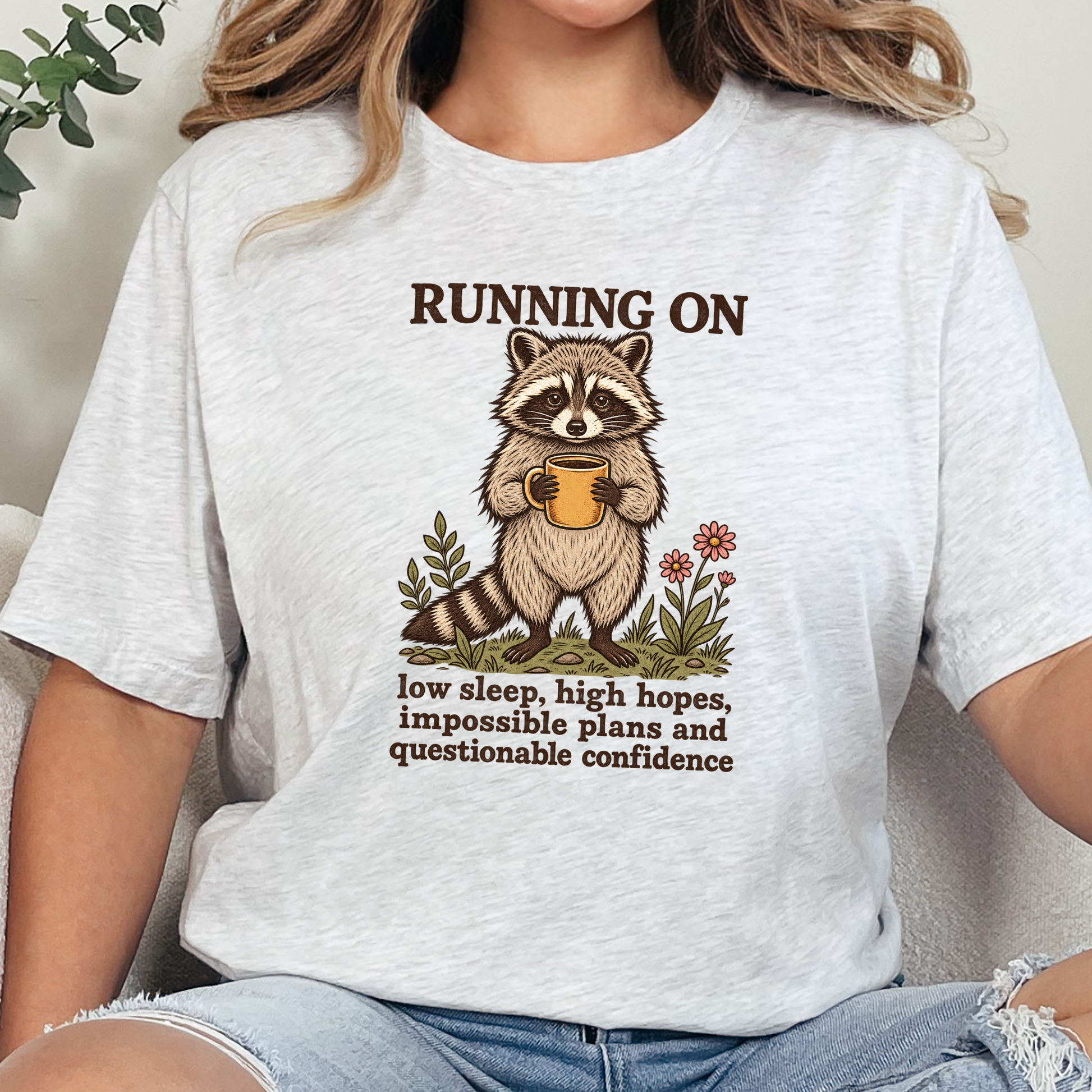 Wholesale Running on Low Sleep Graphic Tee - Ash