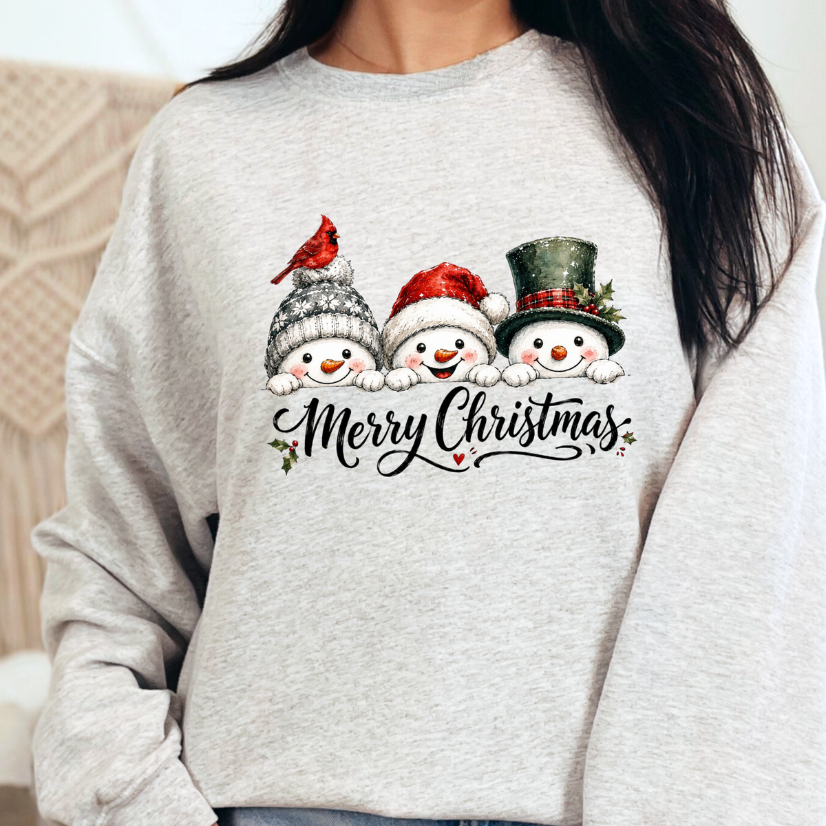 Wholesale Christmas Snowman Trio Graphic Sweatshirt - Ash