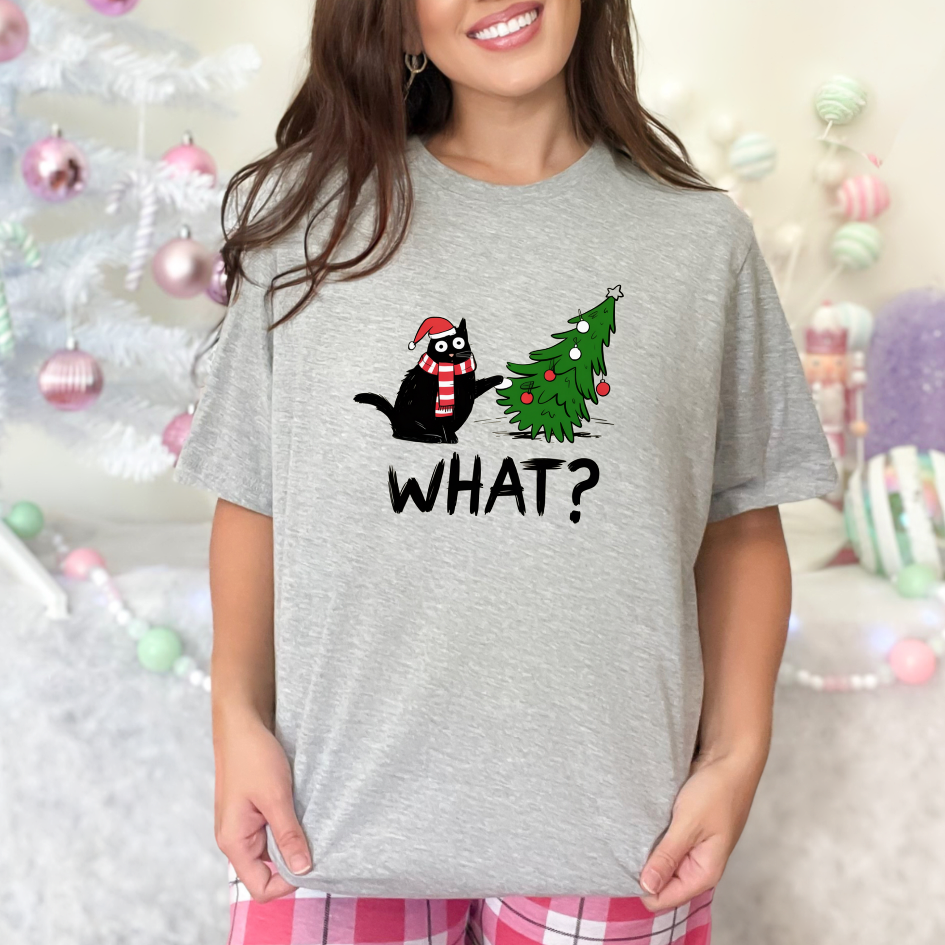 Wholesale Cat What? Graphic Tee - Grey Tee