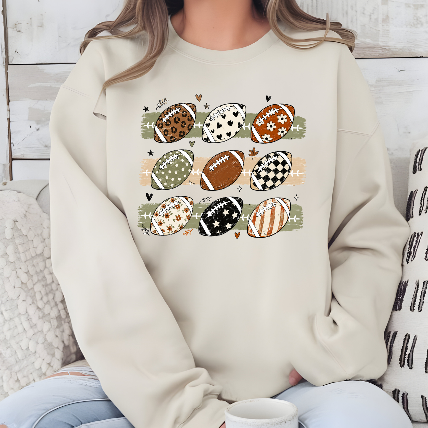 Wholesale Football Grid Graphic Tee or Sweatshirt - Sand