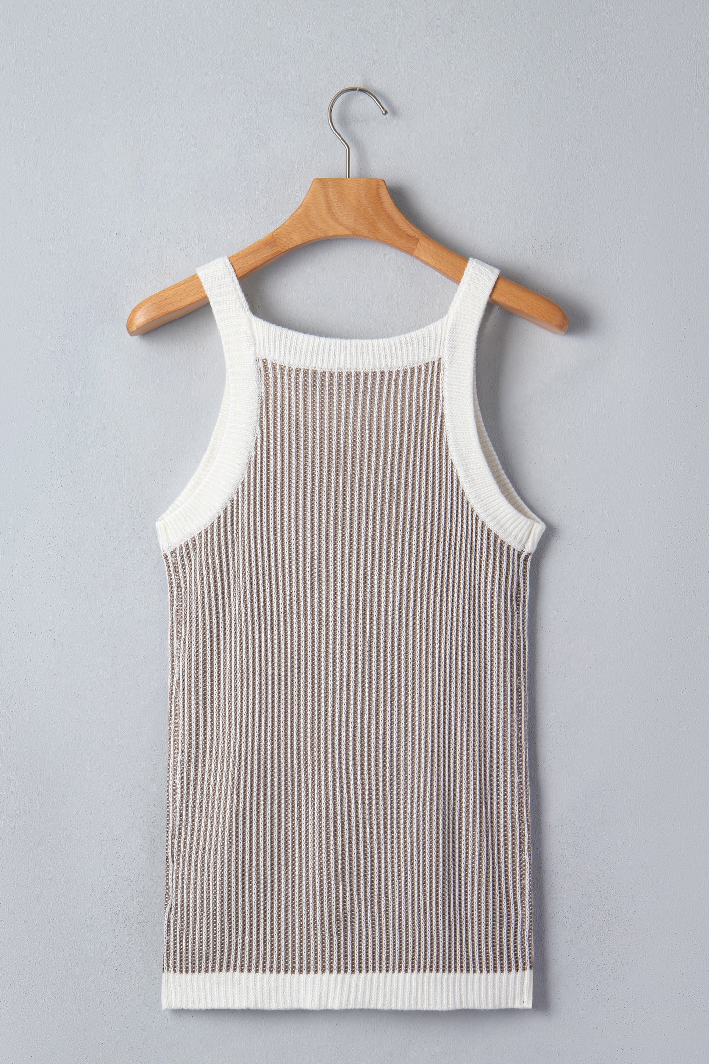 Pale Khaki Contrast Trim Ribbed Knit Sweater Tank Top