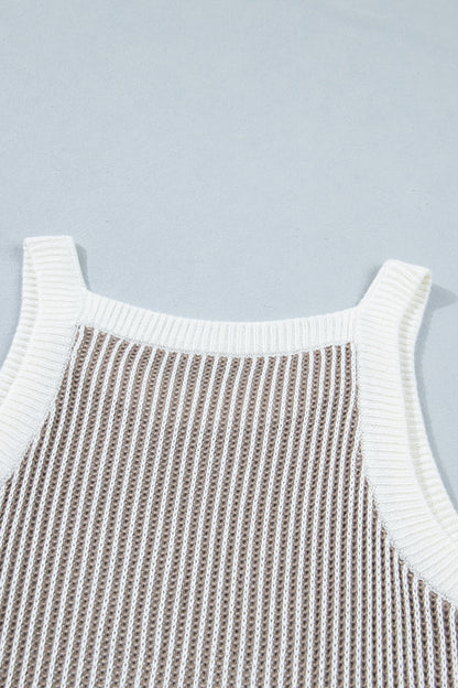 Pale Khaki Contrast Trim Ribbed Knit Sweater Tank Top