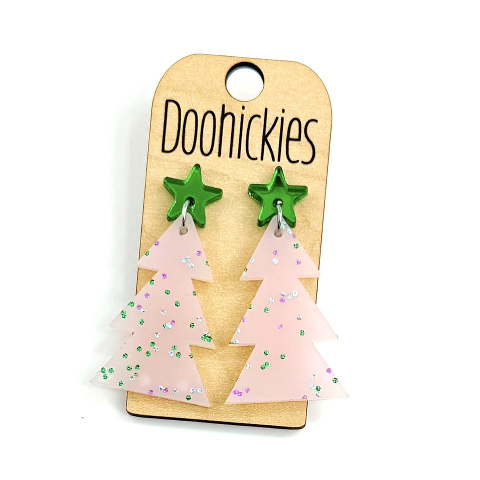 Speckled Glitter Layered Tree Collection - Christmas Acrylic Earrings