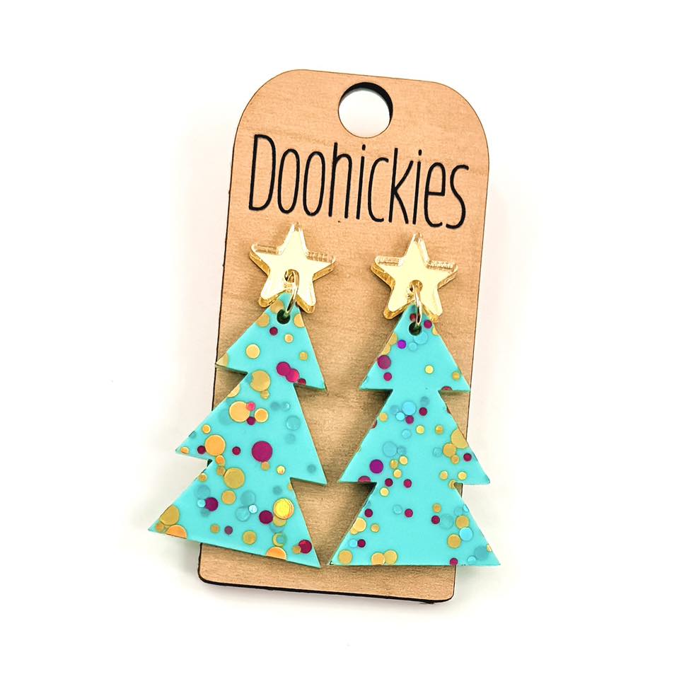 Speckled Glitter Layered Tree Collection - Christmas Acrylic Earrings