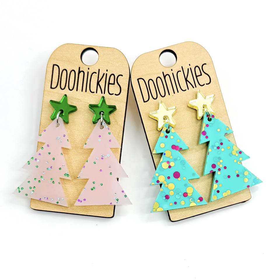 Speckled Glitter Layered Tree Collection - Christmas Acrylic Earrings