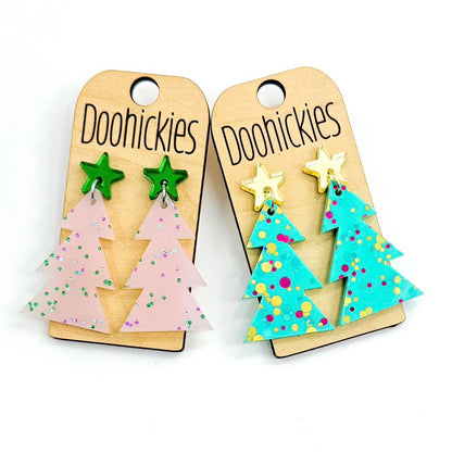 Speckled Glitter Layered Tree Collection - Christmas Acrylic Earrings