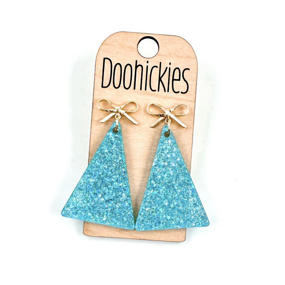 Teal Razzle Dazzle Triangle Tree Earrings - Christmas Acrylic Earrings