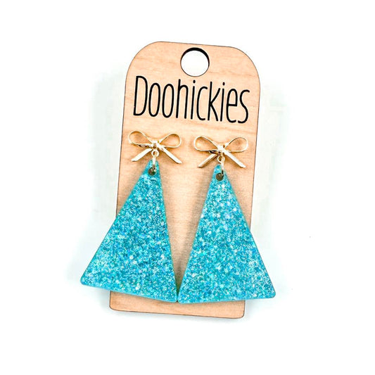 Teal Razzle Dazzle Triangle Tree Earrings - Christmas Acrylic Earrings