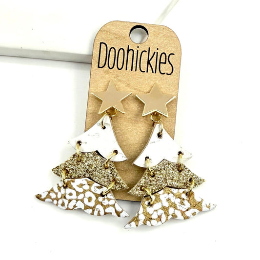 2.5" Shimmer Gold Leopard Christmas Trees Earrings