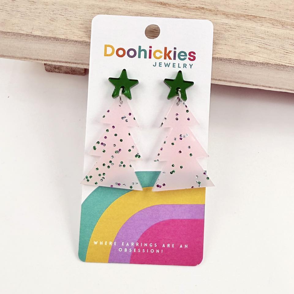Speckled Glitter Layered Tree Collection - Christmas Acrylic Earrings