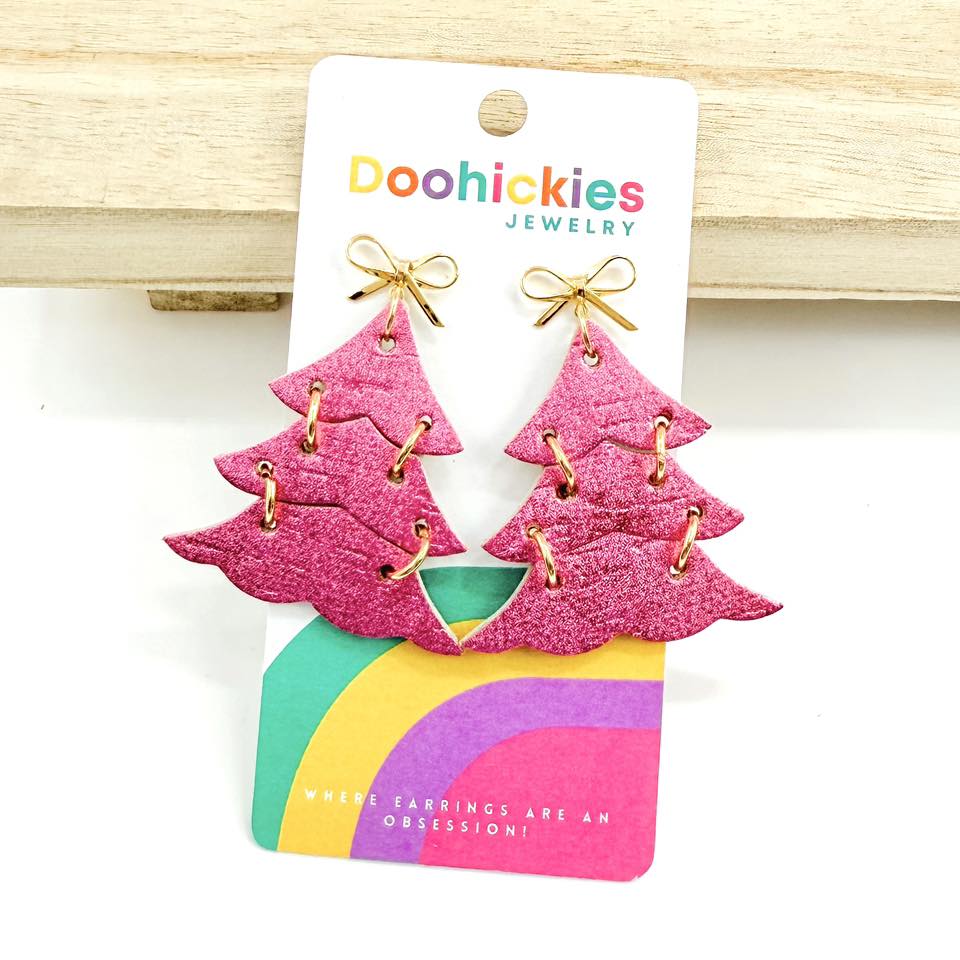 Shades of Pink Shimmer Christmas Tree Earring Collection
