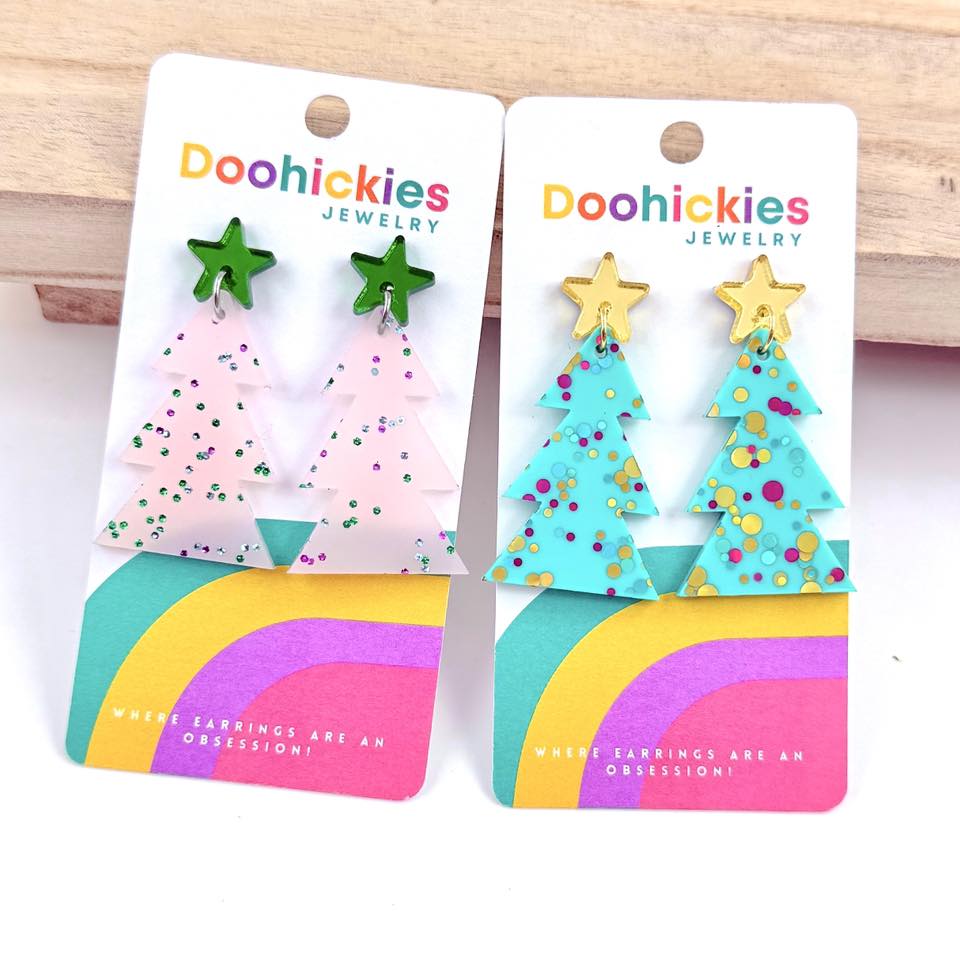 Speckled Glitter Layered Tree Collection - Christmas Acrylic Earrings