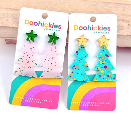 Speckled Glitter Layered Tree Collection - Christmas Acrylic Earrings