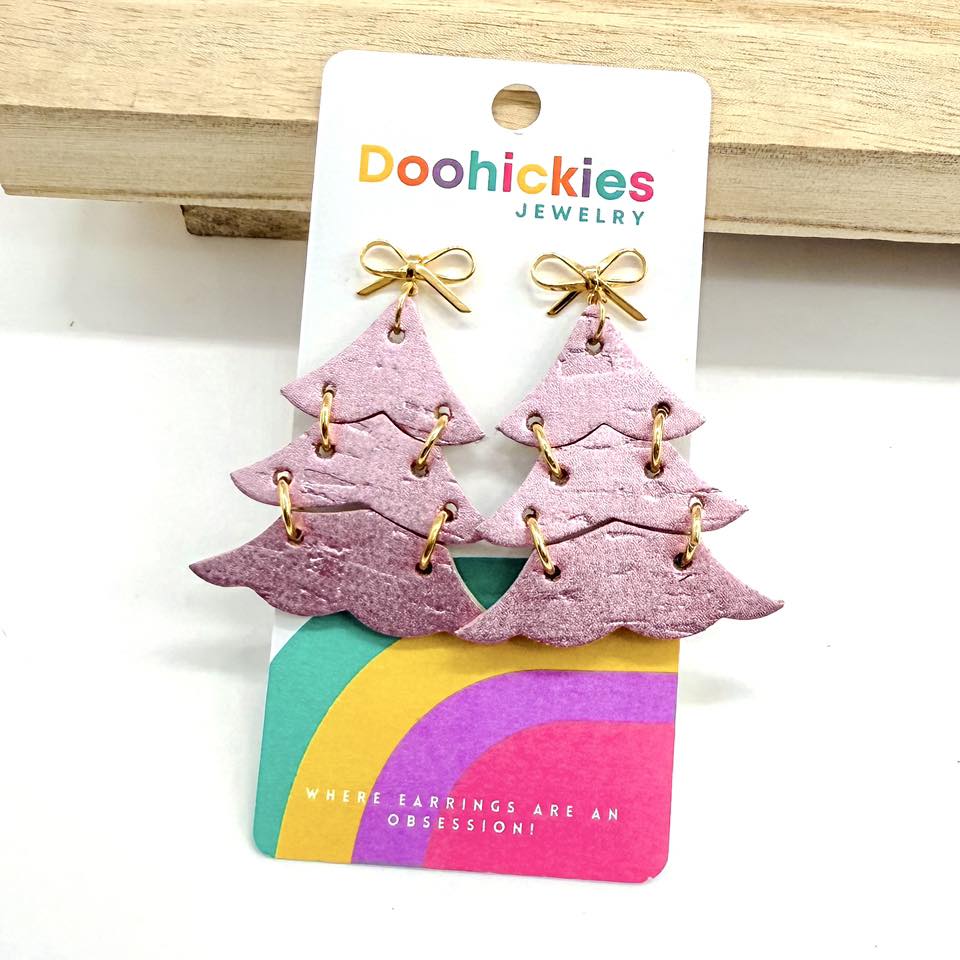 Shades of Pink Shimmer Christmas Tree Earring Collection