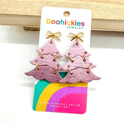 Shades of Pink Shimmer Christmas Tree Earring Collection