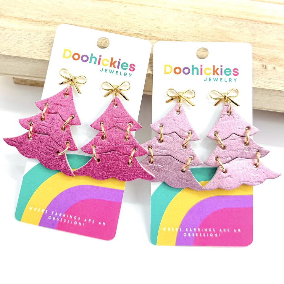 Shades of Pink Shimmer Christmas Tree Earring Collection