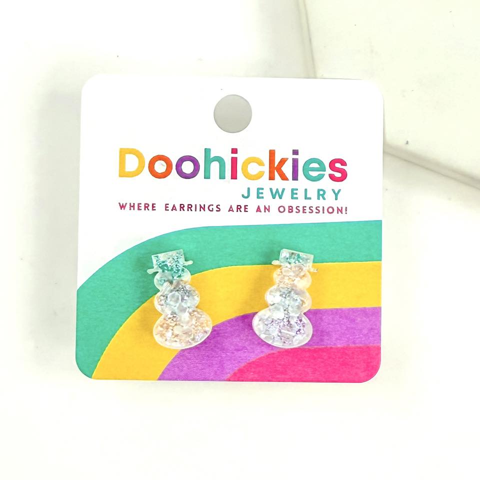 Iced Glimmer Snowman Studs - Christmas Earrings
