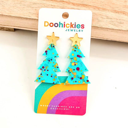 Speckled Glitter Layered Tree Collection - Christmas Acrylic Earrings
