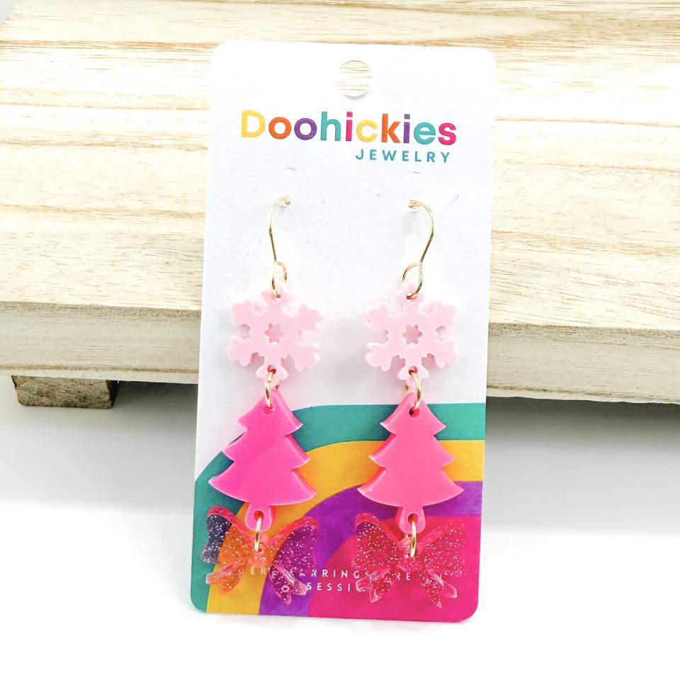 Pink Christmas Trifecta Acrylic Earrings