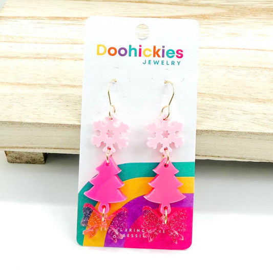 Pink Christmas Trifecta Acrylic Earrings