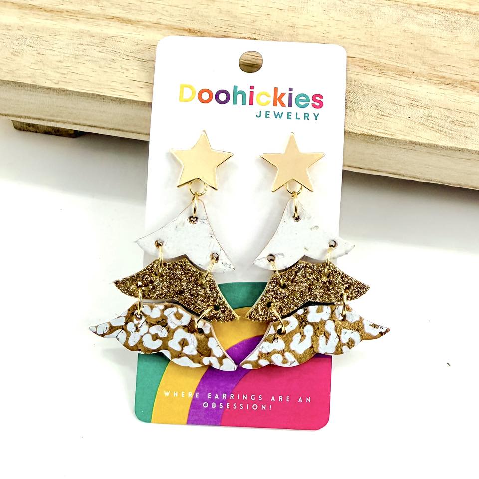2.5" Shimmer Gold Leopard Christmas Trees Earrings