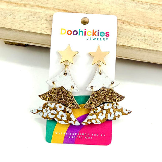 2.5" Shimmer Gold Leopard Christmas Trees Earrings