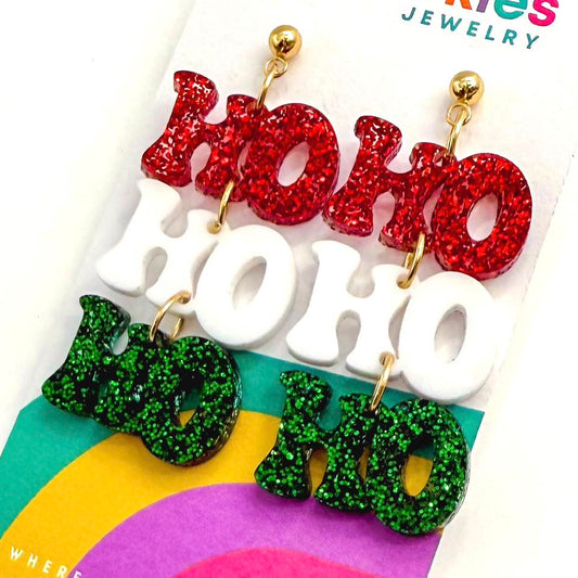 Traditional HoHoHo Christmas Dangle Acrylic Earrings