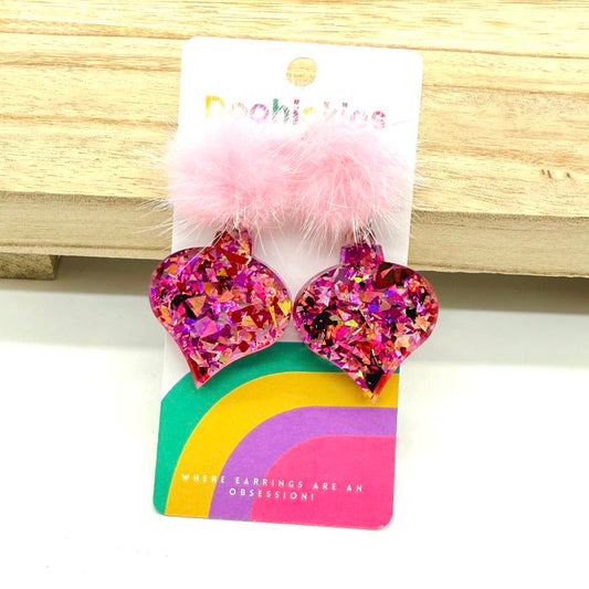 Light Pink Pom Pom Sweetheart Chunky Glitter Ornament Christmas Acrylic Earrings