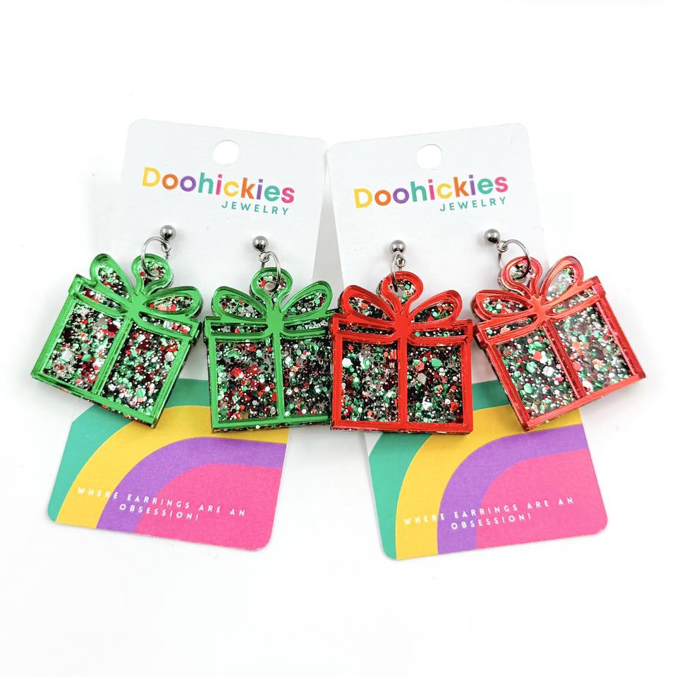 Layered Traditional Christmas Glitter Present Earring Collection