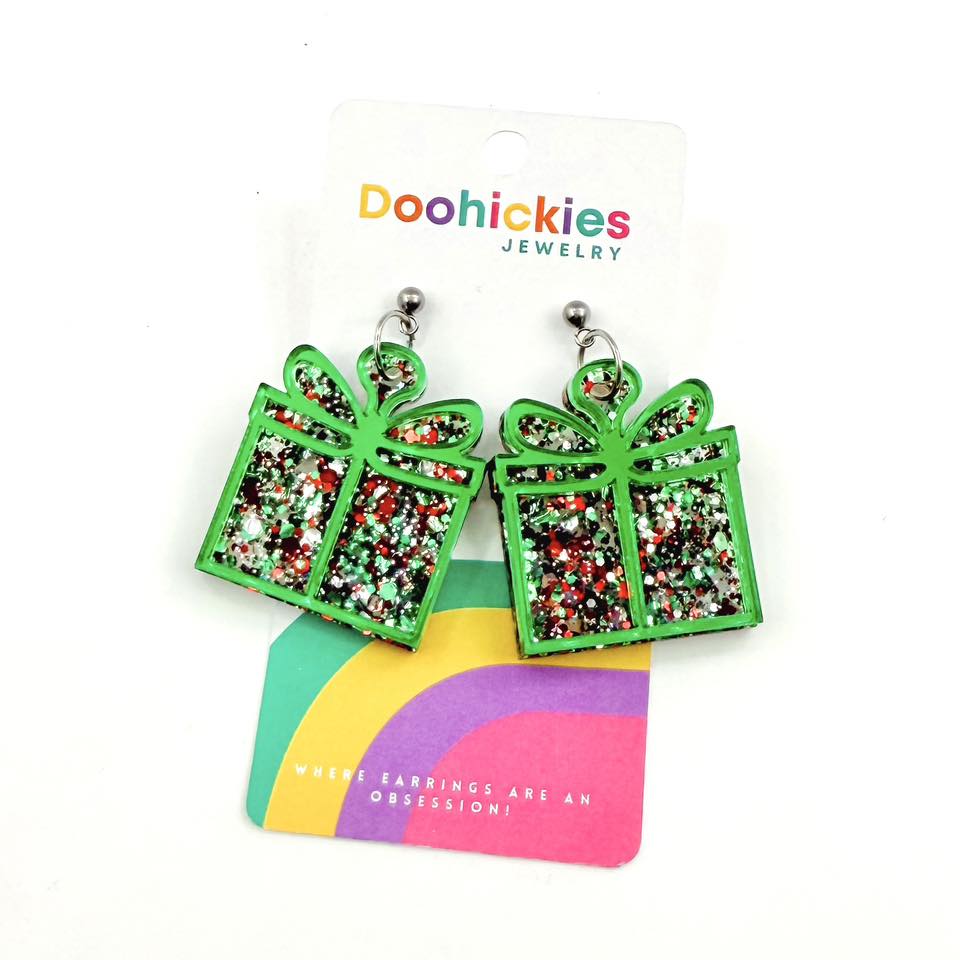 Layered Traditional Christmas Glitter Present Earring Collection