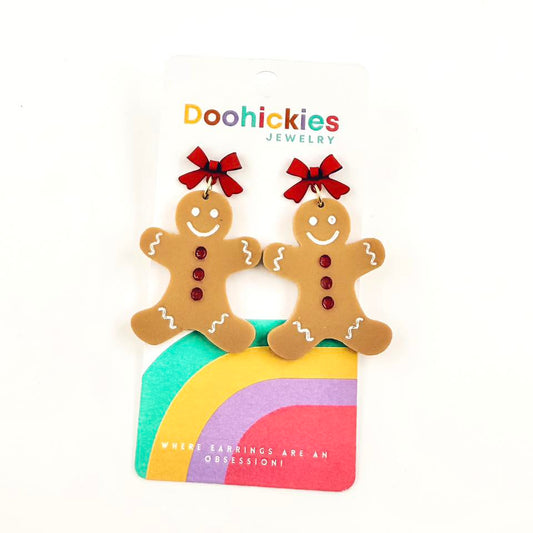 New Red Bow and Gingerbread Christmas Acrylic Earrings